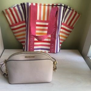 New Michael Kors Soft Pink Crossbody & Colorful Striped VS Zippered Tote